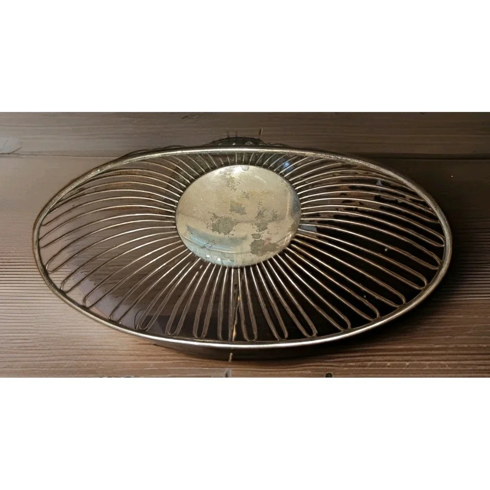 Pair of Silverplate Wire Bowl Basket Pedestal Footed Base Round & Oval 9